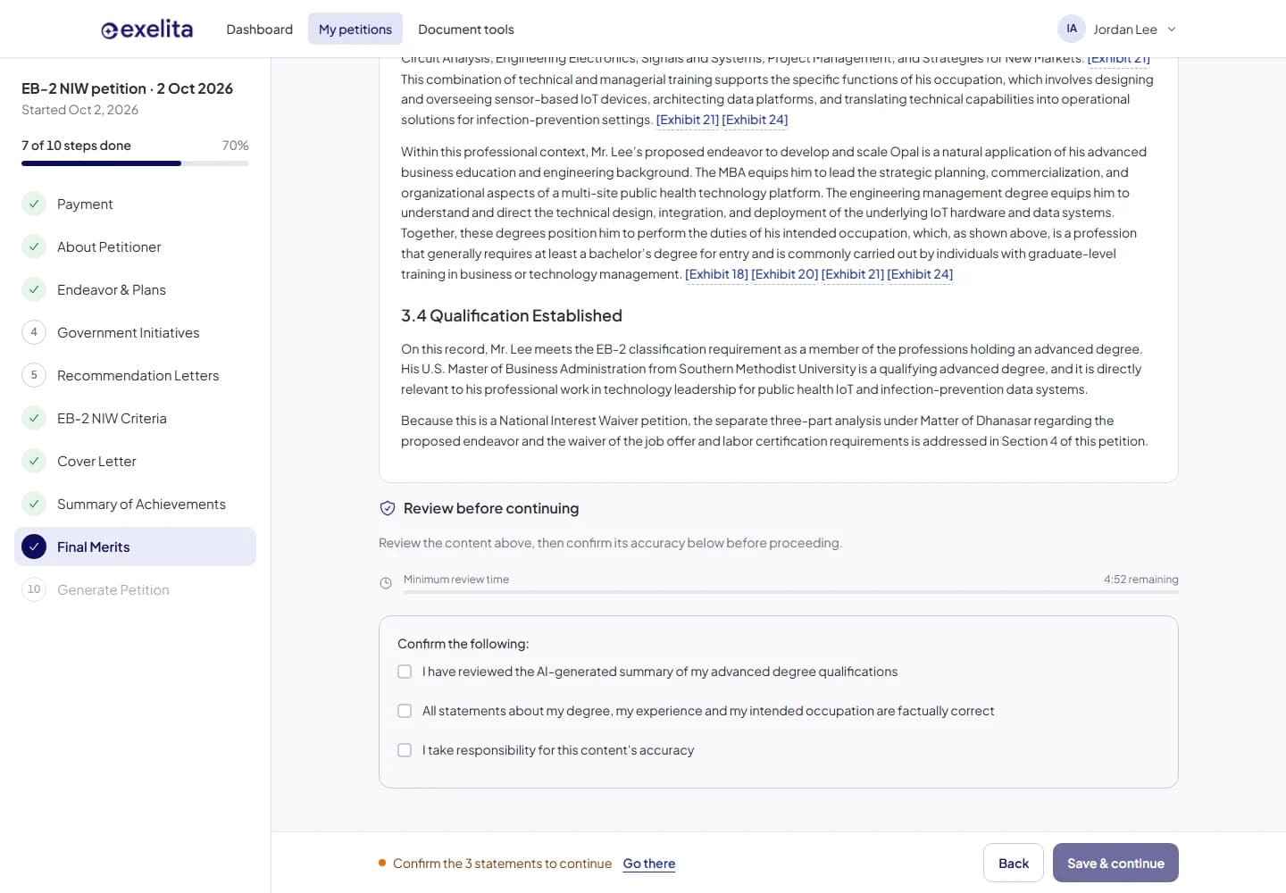 Content attestation checklist with minimum review time and accuracy confirmations